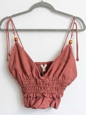 Tie-Strap Rust Crop Top with Smocked Waist